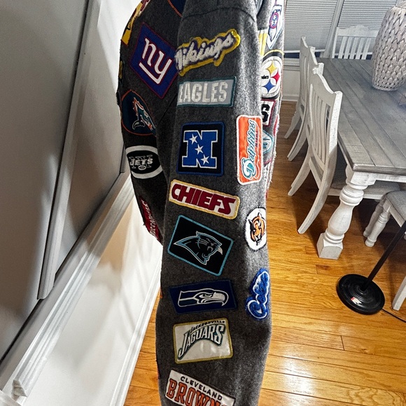 NFL Patches Leather-Trimmed Wool Jacket - Reebok-Jeff Hamilton Design Size XL - Picture 5 of 9